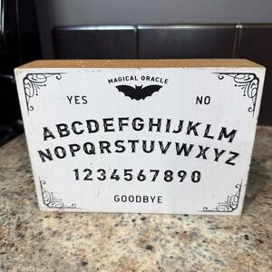 Halloween Ouija Board Wood Block Sign Magical Oracle Bat Gothic Decor Spooky